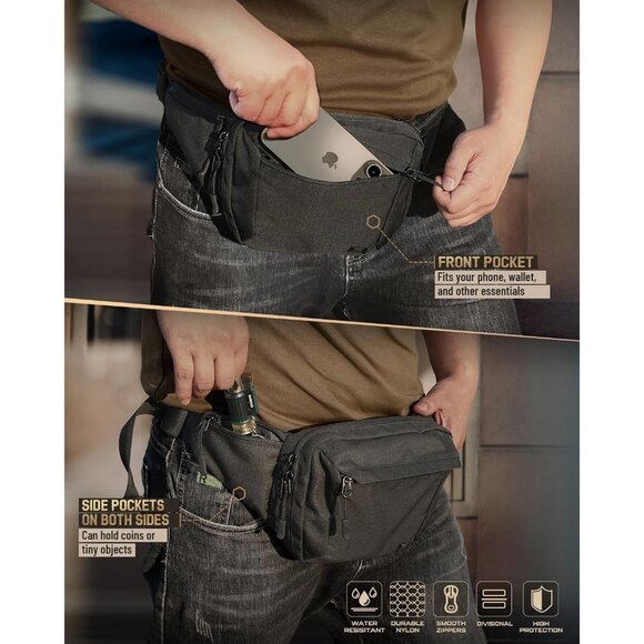 Men's Black Tactical Concealed Carry Fanny Pack Ccw Fanny Pack Waist Bag - Picture 3 of 4